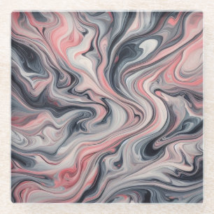 Swirling Shades of Pink, Grey, and White Glass Coaster