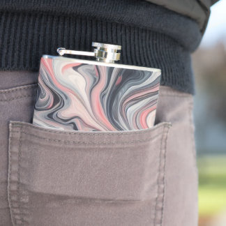 Swirling Shades of Pink, Grey, and White Hip Flask