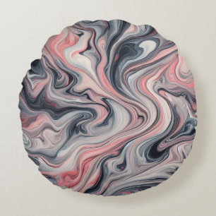 Swirling Shades of Pink, Grey, and White Round Cushion