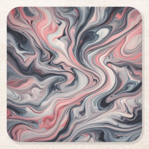 Swirling Shades of Pink, Grey, and White Square Paper Coaster