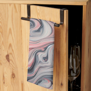 Swirling Shades of Pink, Grey, and White Tea Towel