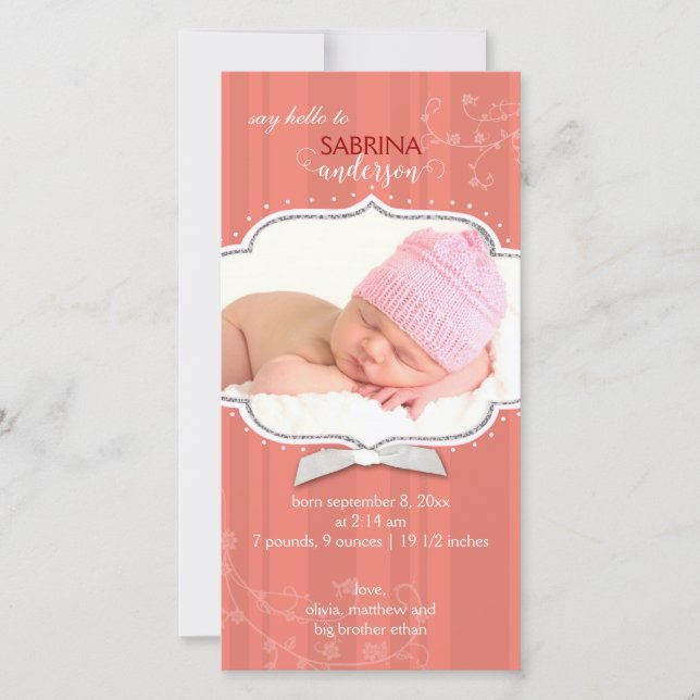 Swirling Stripe Baby Girl Photo Birth Announcement (Front)