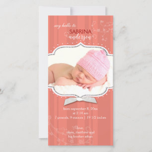 Swirling Stripe Baby Girl Photo Birth Announcement