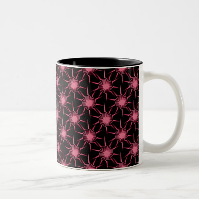 Swirling Suns Mug, Bright Pink Two-Tone Coffee Mug (Right)