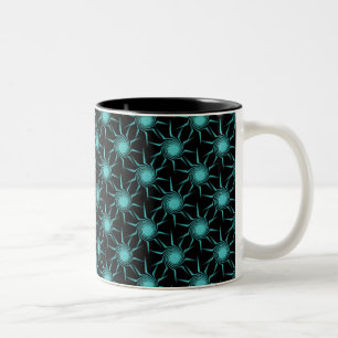 Swirling Suns Mug, Bright Teal Two-Tone Coffee Mug