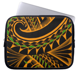 swirling tribal polynesian tatoos in bright laptop sleeve
