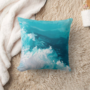 Swirling Turquoise Waves Abstract Ocean Wave Art Cushion