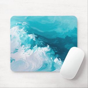 Swirling Turquoise Waves Abstract Ocean Wave Art Mouse Mat