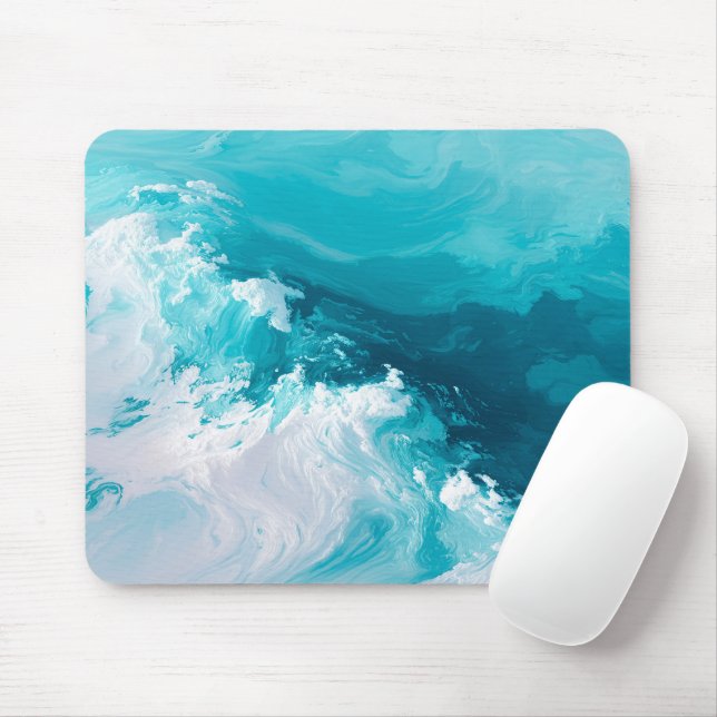 Swirling Turquoise Waves Abstract Ocean Wave Art Mouse Mat (With Mouse)