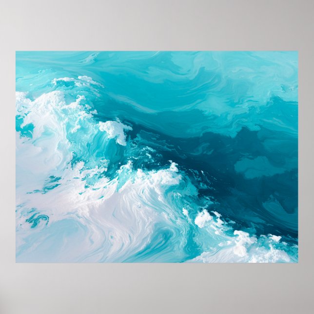 Swirling Turquoise Waves Abstract Ocean Wave Art Poster (Front)