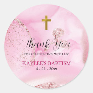 Swirling & Twirling Pink Clouds Baptism Classic Round Sticker