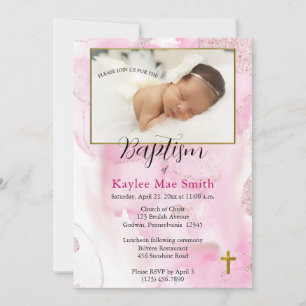 Swirling & Twirling Pink Clouds Baptism Invitation