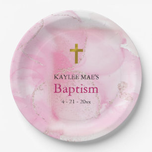 Swirling & Twirling Pink Clouds Baptism  Paper Plate