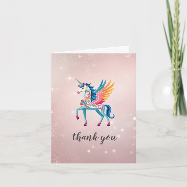 Swirling Unicorn Thank You Card (Front)