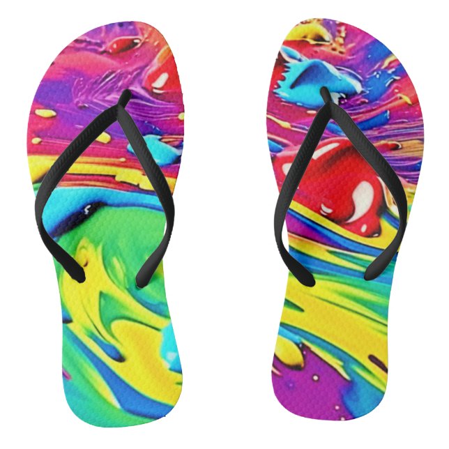 Swirling Vibrant Paint Art Flip Flops (Footbed)