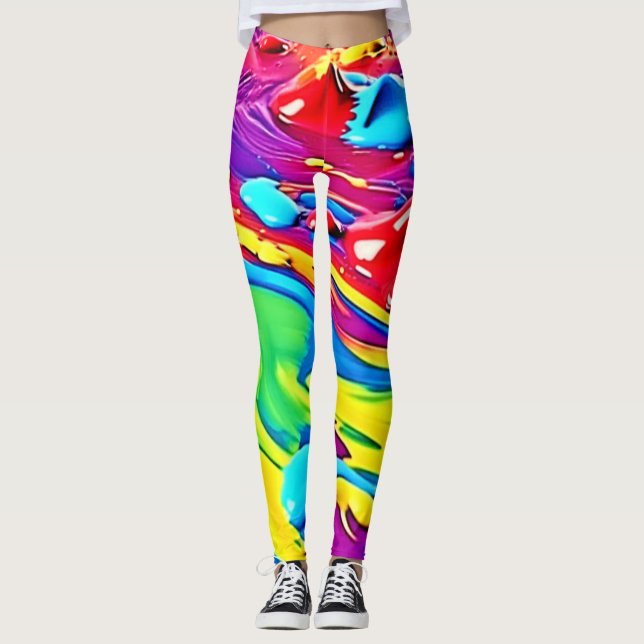 Swirling Vibrant Paint Art Leggings (Front)