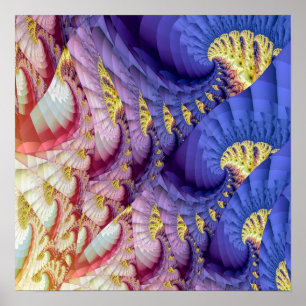 Swirling Violet and Gold Cresting Wave Fractal Poster