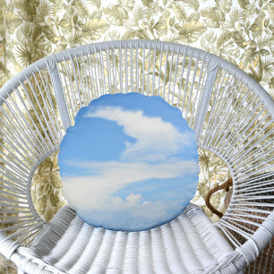 Swirling White Cloud against Blue Sky Round Cushion