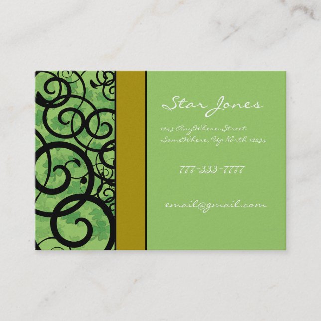 Swirls and Clover and Shamrocks Galore Business Card (Front)