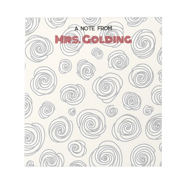 Swirls and Doodles Personalised Teacher Gift Notepad (Front)