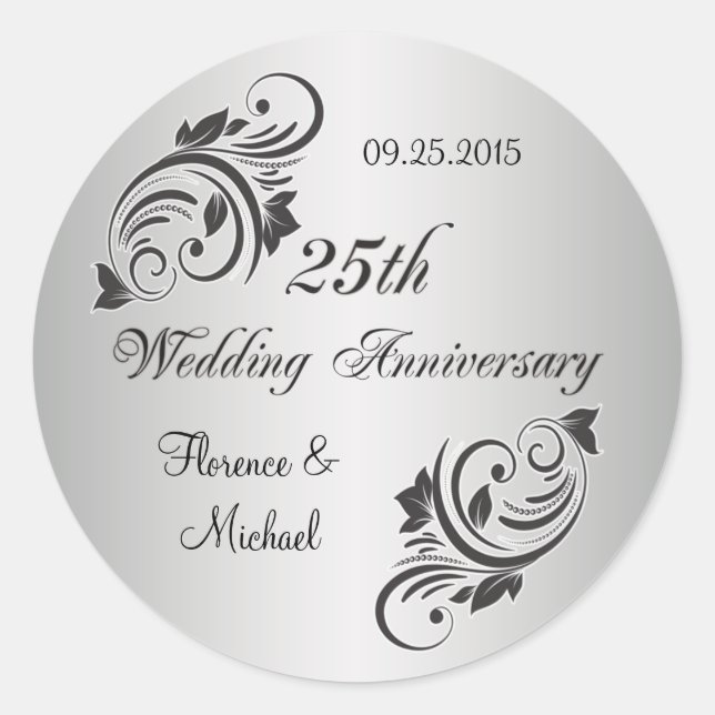 Swirls and flowers silver black Sticker (Front)