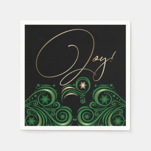 Swirls and Snowflakes Gold and Green Joy Napkin