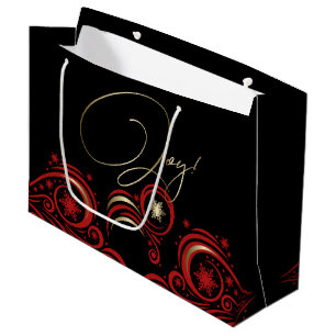 Swirls and Snowflakes Red and Gold JOY Large Gift Bag