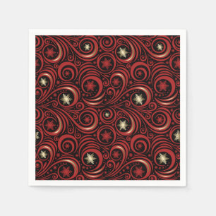 Swirls and Snowflakes Red and Gold Napkin
