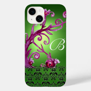 SWIRLS, BERRIES DAMASK MONOGRAM pink black green Case-Mate iPhone 14 Case