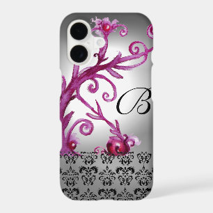SWIRLS, BERRIES DAMASK MONOGRAM pink ,white black