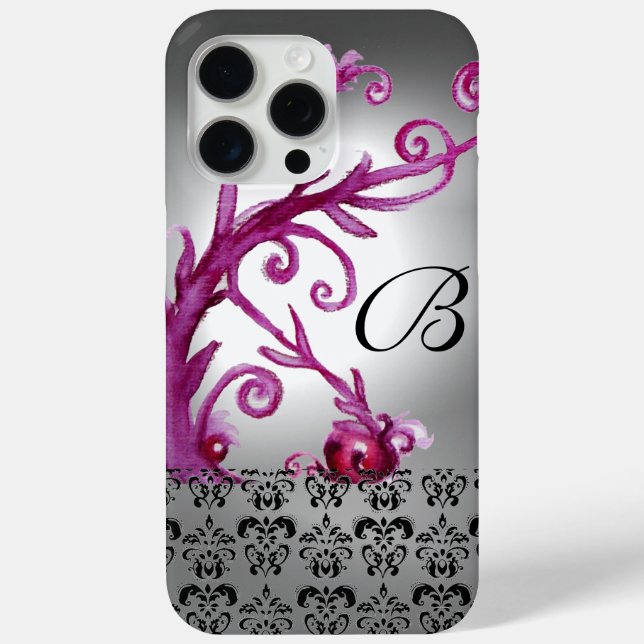 SWIRLS, BERRIES DAMASK MONOGRAM pink ,white black Case-Mate iPhone Case (Back)