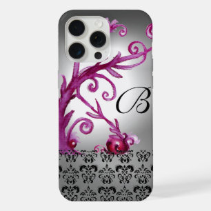 SWIRLS, BERRIES DAMASK MONOGRAM pink ,white black iPhone 15 Pro Max Case