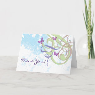 Swirls Butterflies Illustration Thank You! Card