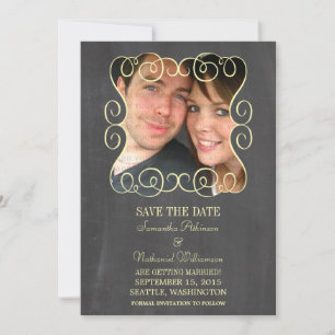 Swirls Chalkboard Photo Save the Date Invite
