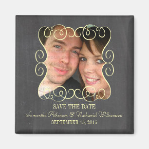 Swirls Chalkboard Photo Save the Date Magnet