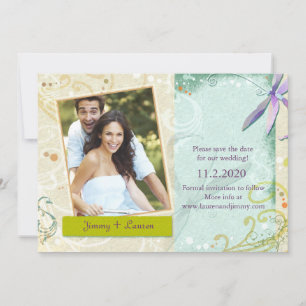 Swirls & Dragonfly Photo Wedding Save the Date