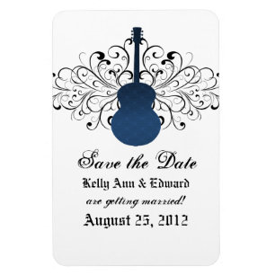 Swirls Guitar Save the Date Magnet, Blue Magnet