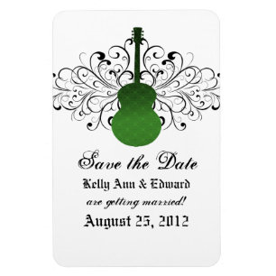 Swirls Guitar Save the Date Magnet, Green Magnet