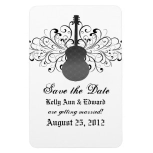 Swirls Guitar Save the Date Magnet, Grey Magnet