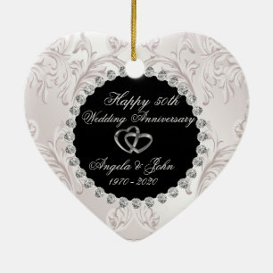 Swirls Hearts Rings 50th Wedding Anniversary Ceramic Tree Decoration