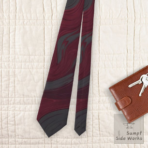 Swirls in Dark Red and Grey Tie