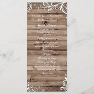 swirls lace barn wood country wedding program programme