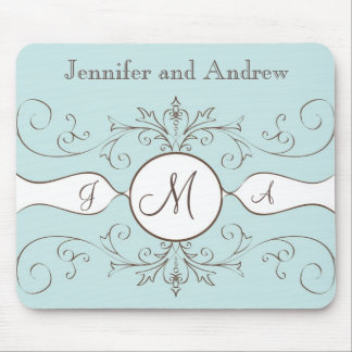 Swirls Monogram Bride Groom Names Wedding Gift Mouse Mat