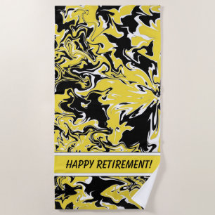 Swirls of Black, White and Yellow  Beach Towel