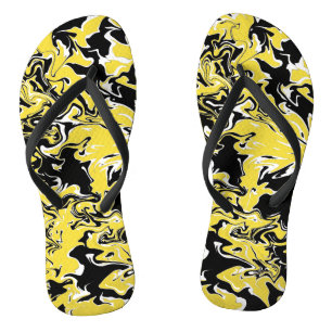 Swirls of Black, White and Yellow Flip Flops