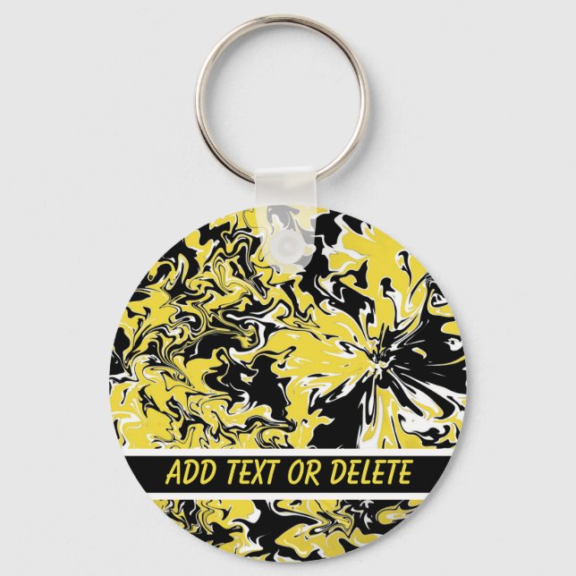 Swirls of Black, White and Yellow  Key Ring (Front)