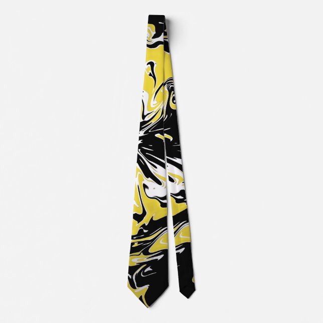 Swirls of Black, White and Yellow  Tie (Front)