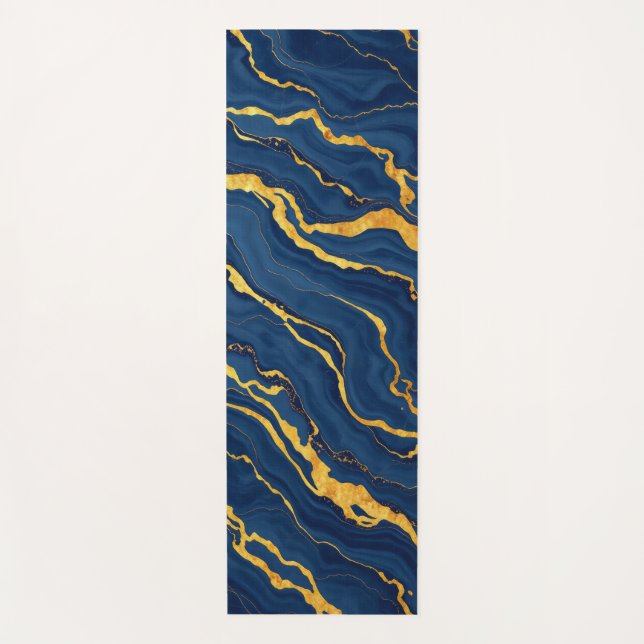 swirls of gleaming gold and blue yoga mat (Front)