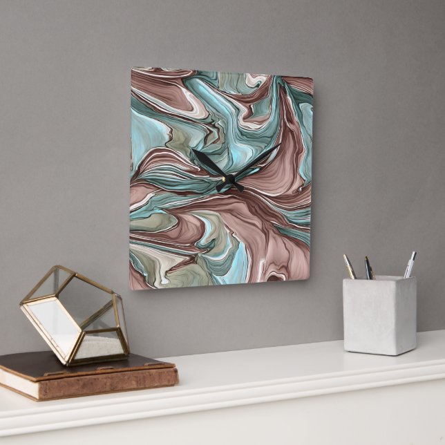 Swirls of Green Blue Mauve White Gold Wall Clock (Office)