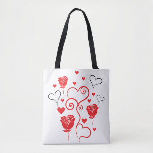 Swirls of Hearts and Roses Tote Bag
